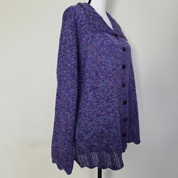 NWT CJ Banks 2X Cardigan Sweater Button Scalloped Long Sleeve Collar Purple - Picture 7 of 16